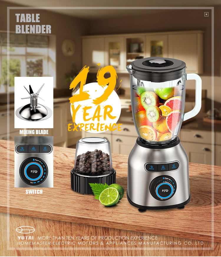 Liquidificador multifuncional elétrico de alta potência 1800W para alimentos frutas vegetais em aço inoxidável